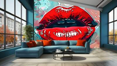 painting abstract art of female red lips mouth,  Wall mural